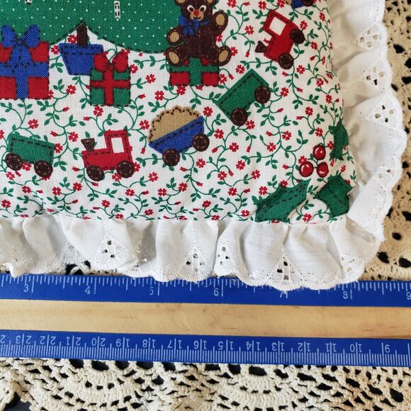 Vintage Christmas Themed Tree Ruffled Lace Edge Mini Throw Pillow 8x9 Small - Picture 4 of 7